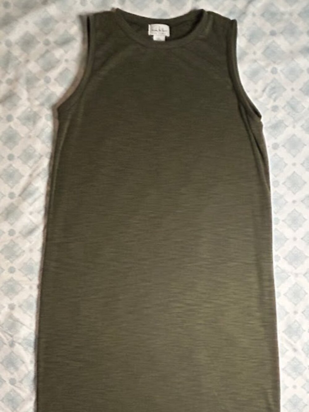 Nicole Miller Ribbed Sleeveless Midi Tank Dress Olive Army Green Womens Small NW